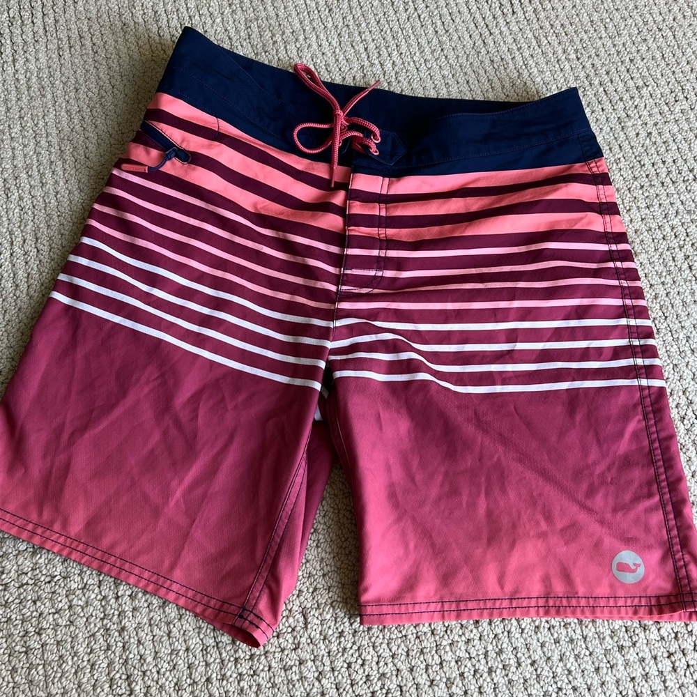 Vineyard Vines Striped Pink and Navy Board Shorts